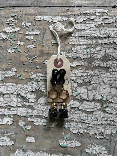 Glynneth B. Black and Gold Skull Earrings #112
